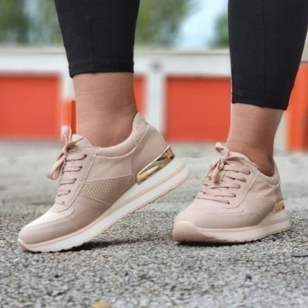 Trendy Blush Lace Up Sneakers Women’s Athletic Shoes - Picture 3 of 5